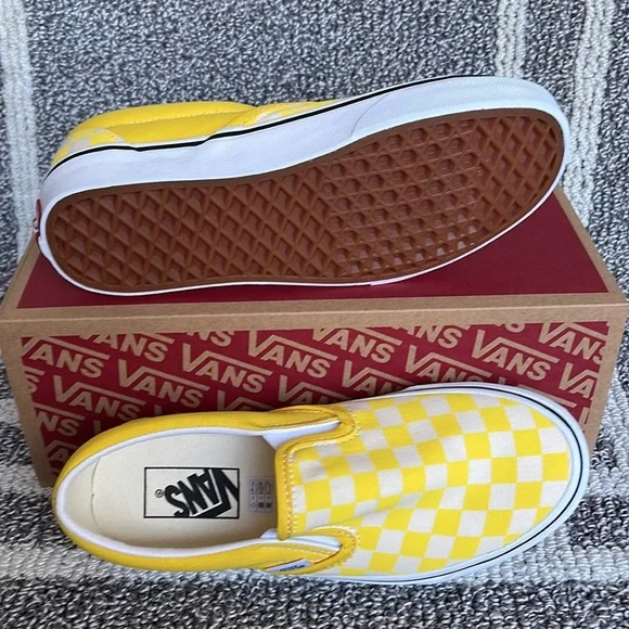 Vans Classic Slip-On Checkerboard Cyber Yellow True White Men’s - Picture 5 of 16